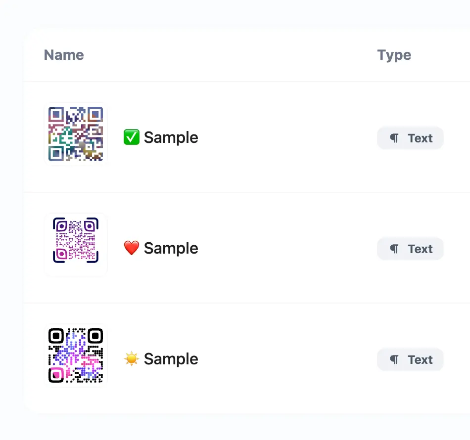 Captura de pantalla de la página del sistema de códigos QR de la aplicación